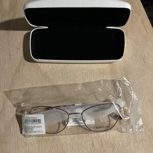 Calvin Klein Woman's Glasses 53-18–140 Brown Gold NEW Msrp 197 With Case NWT